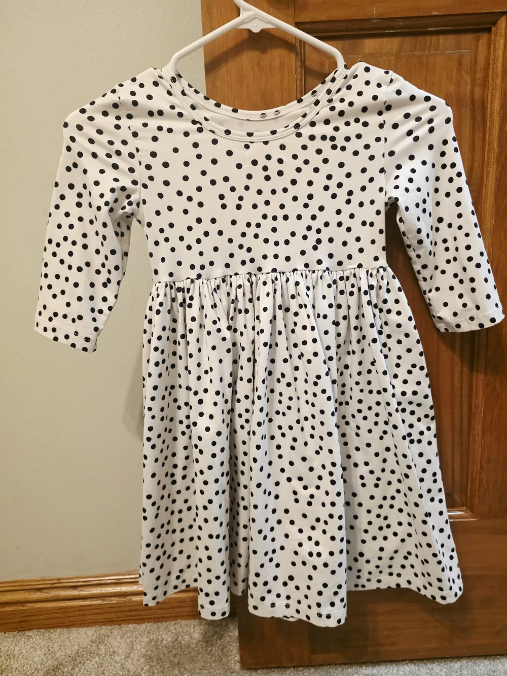 Girls White and Black Polka Dot Long Sleeve Casual Dress